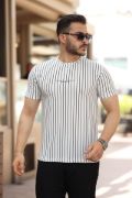 Erkek Dikey çizgili Ottoman Kumaş Kısa Kollu T-shirt resmi